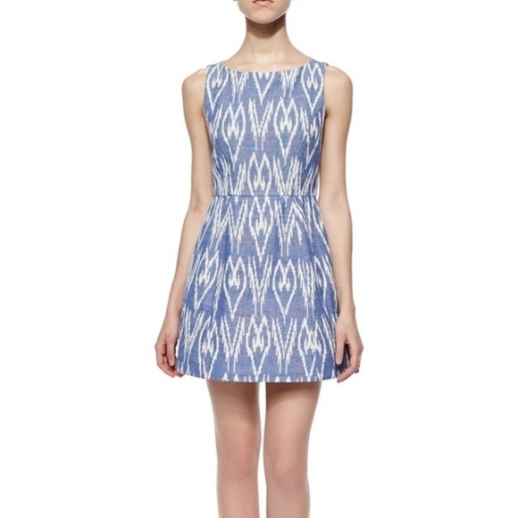 NWT ALICE + OLIVIA Epstein Blue Ikat Printed Sleeveless Mini Dress Women’s 2 - Picture 1 of 9
